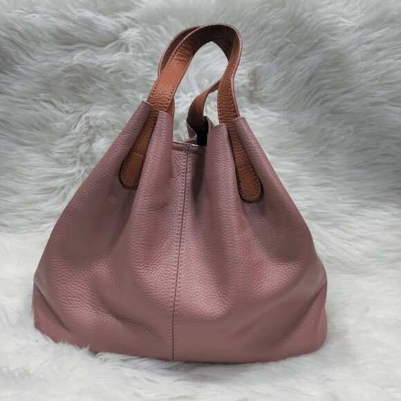 Pebbled Leather Rose Pink Gumdrop Large Snap Closure Dual Handle Tote Bag - Picture 1 of 10